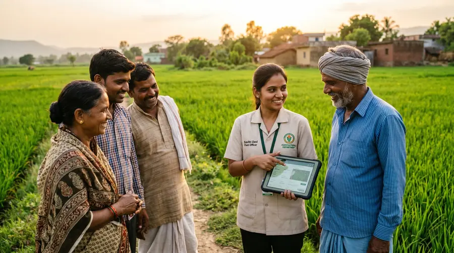 Kisan Mitra officer interacting with farmers in a field