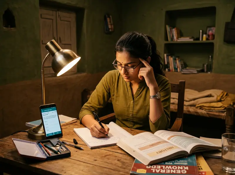 Student preparing for exam with study material